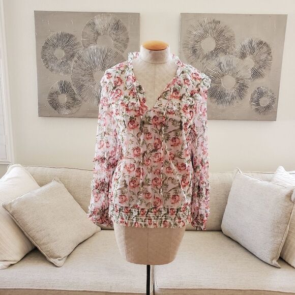 NEW! INC Floral Printed Peasant Blouse size Large - Picture 4 of 14